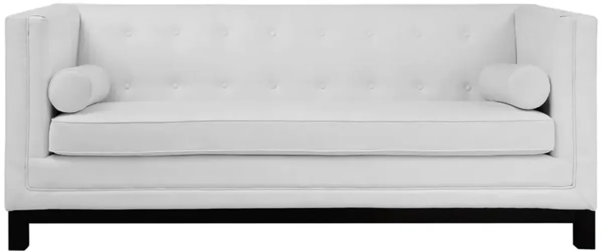 Modway Imperial Modern Bonded Leather Upholstery Sofa with Bolster Pillows in White