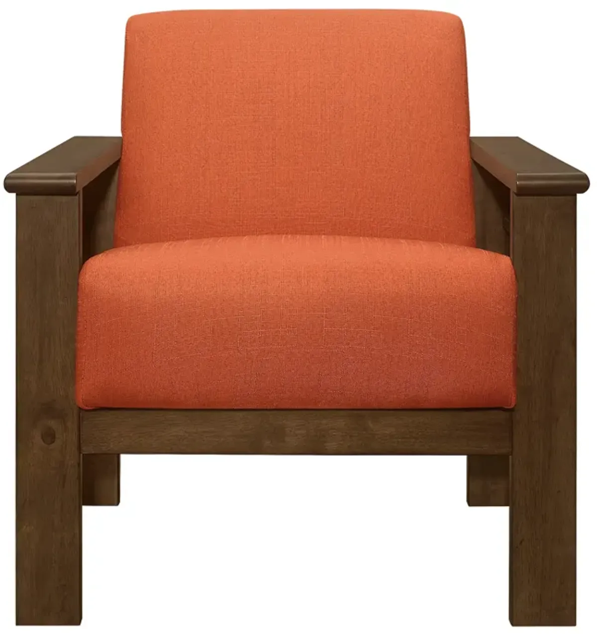 Bella 32 Inch Accent Chair Armchair, Storage Arms, Orange, Solid Rubberwood - Benzara