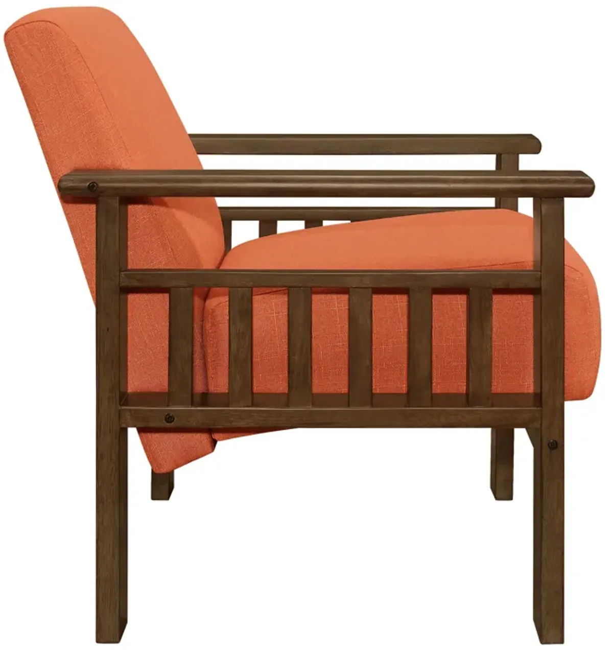 Bella 32 Inch Accent Chair Armchair, Storage Arms, Orange, Solid Rubberwood - Benzara