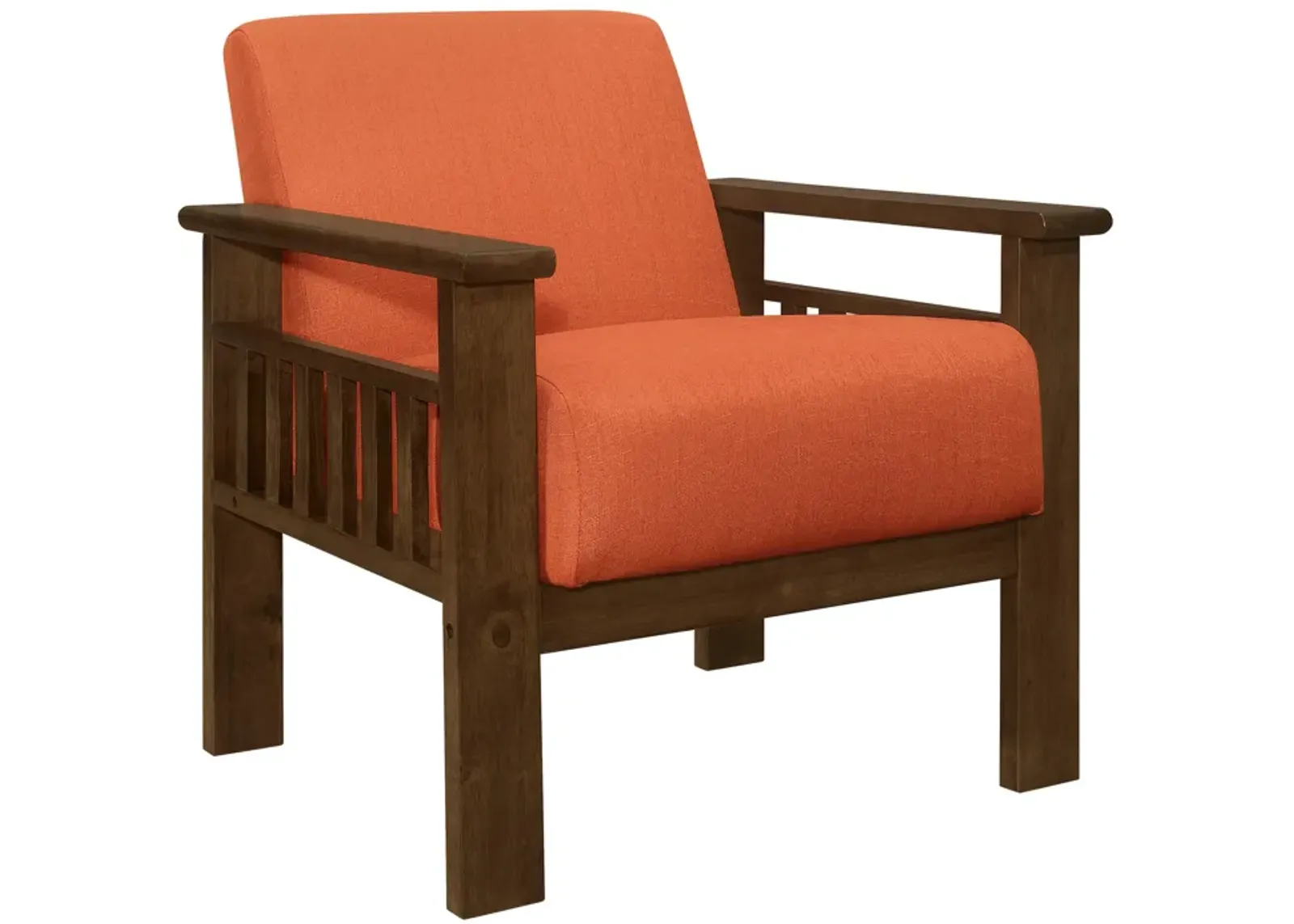 Bella 32 Inch Accent Chair Armchair, Storage Arms, Orange, Solid Rubberwood - Benzara