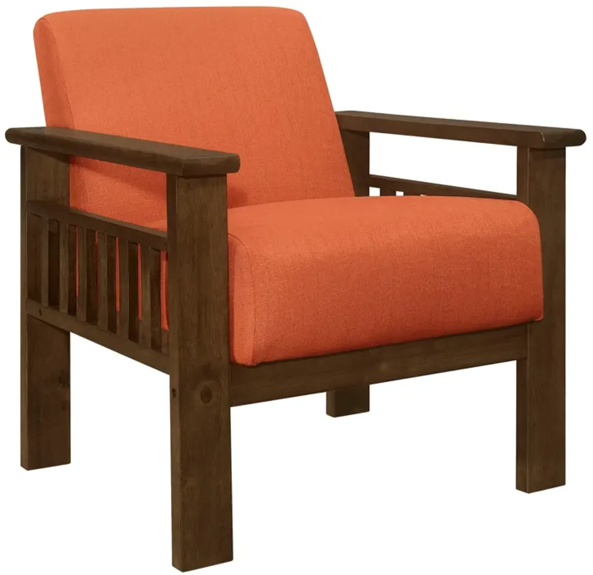 Bella 32 Inch Accent Chair Armchair, Storage Arms, Orange, Solid Rubberwood - Benzara