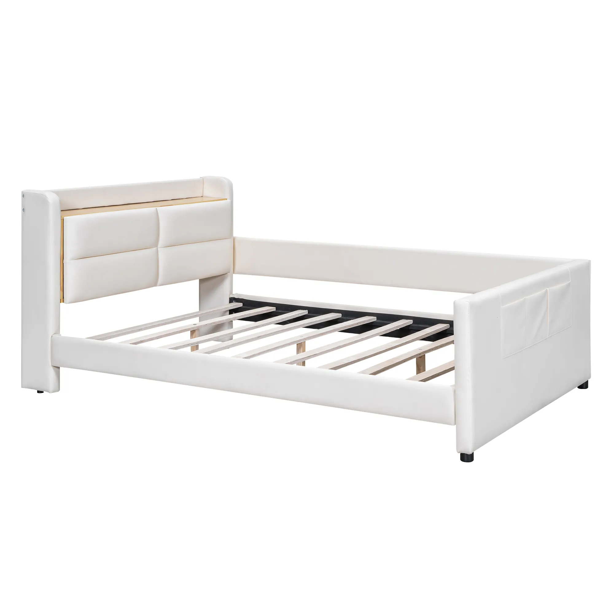 Merax Upholstered Platform Bed with Guardrail