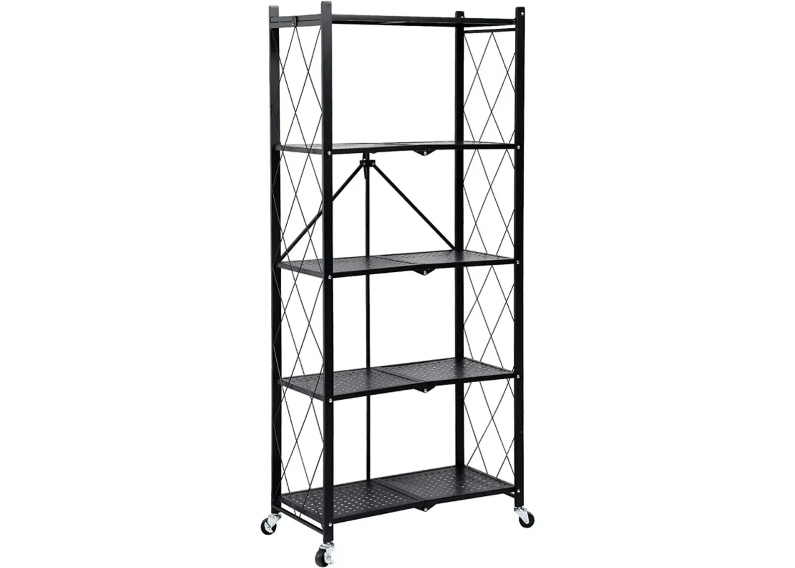 Healthsmart 5-Tier Heavy Duty Foldable Metal Rack Storage Shelving Unit With Wheels