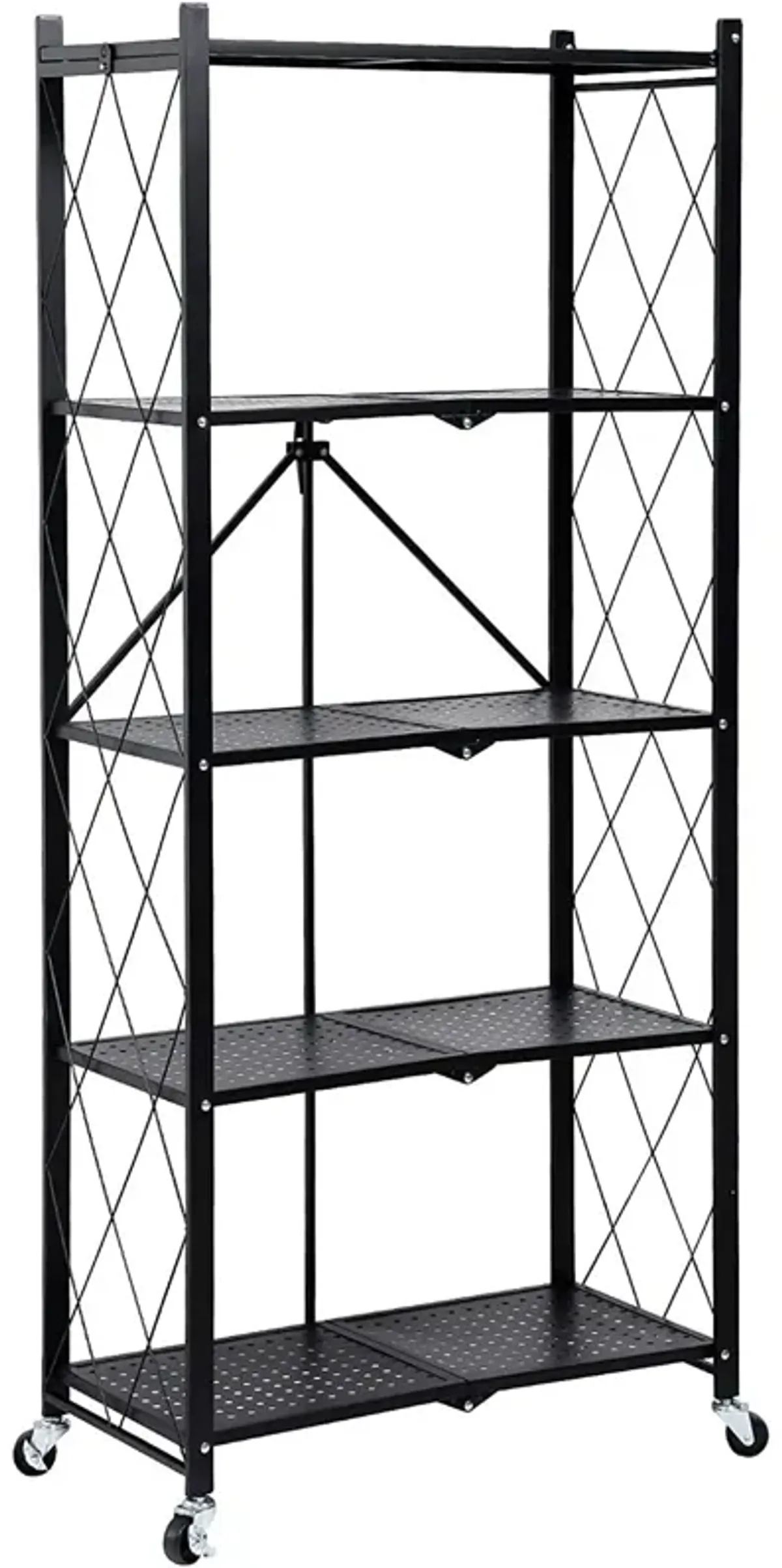 Healthsmart 5-Tier Heavy Duty Foldable Metal Rack Storage Shelving Unit With Wheels