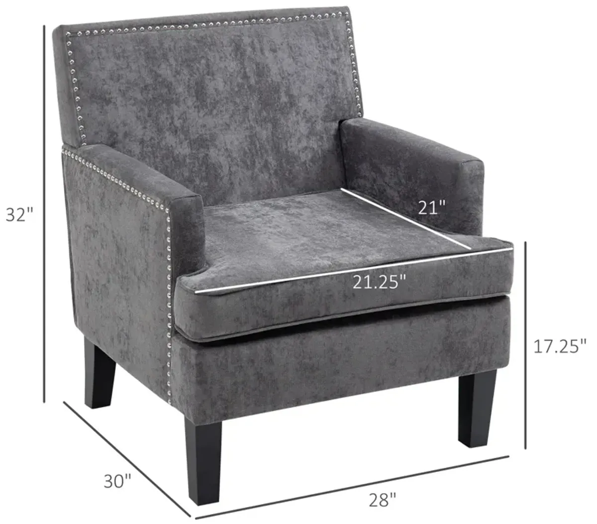 Dark Gray Living Room Accent: Modern Armchair with Wood Legs & Trim