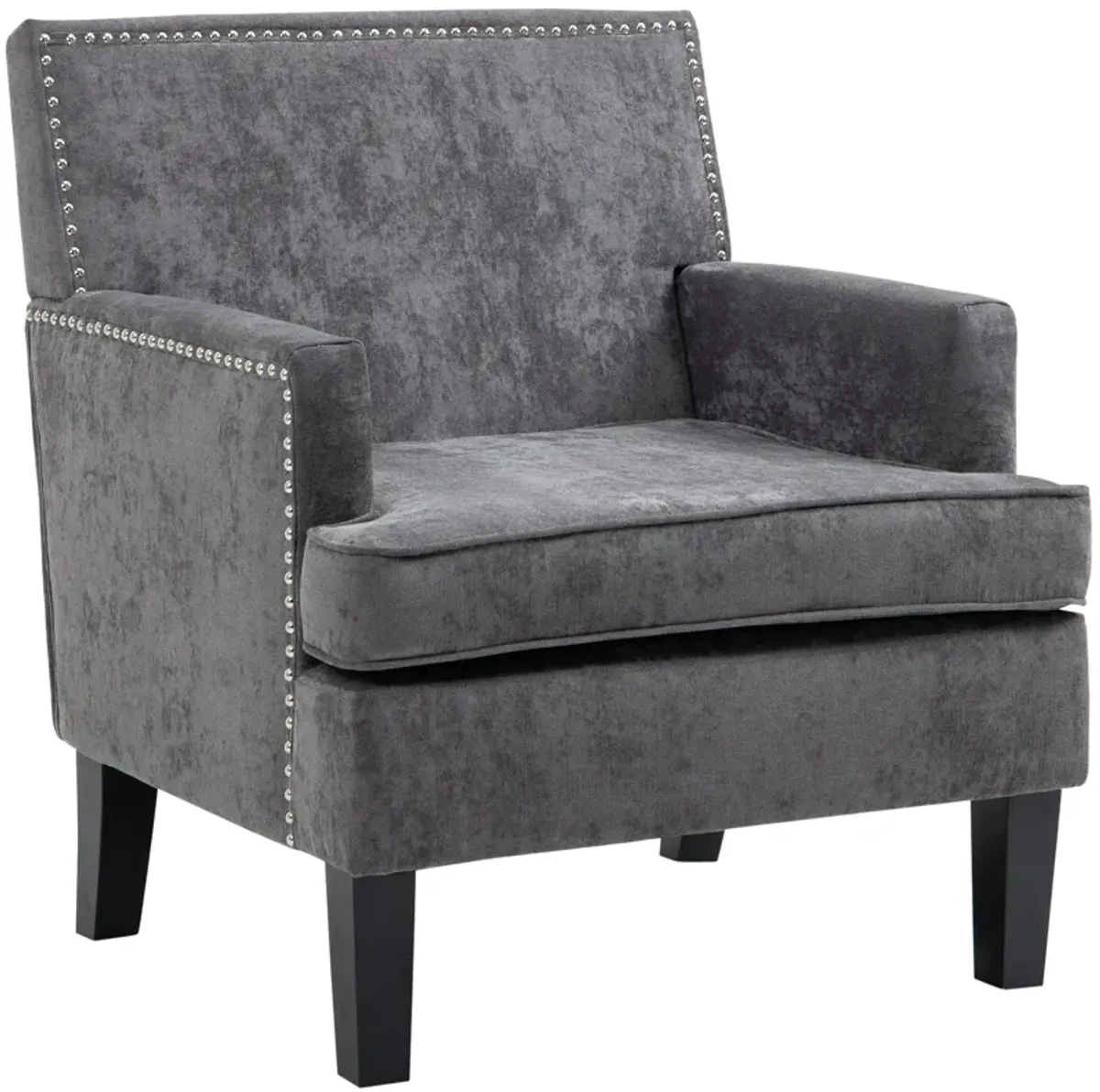 Dark Gray Living Room Accent: Modern Armchair with Wood Legs & Trim