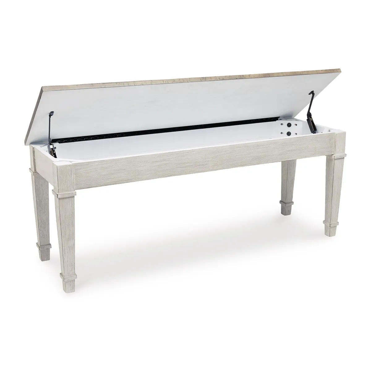 Rectangular Wooden Bench with Under seat Storage, Antique White and Brown - Benzara