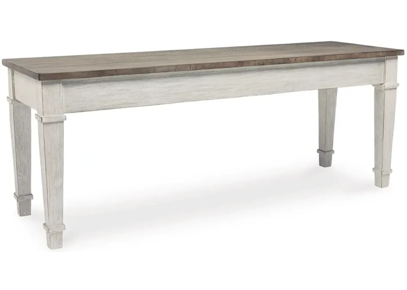 Rectangular Wooden Bench with Under seat Storage, Antique White and Brown - Benzara