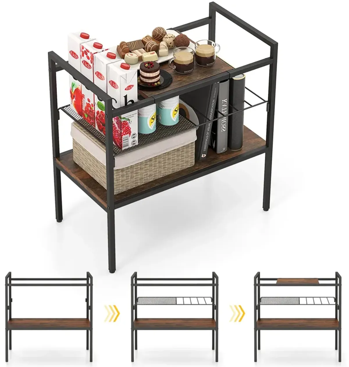 Industrial Entryway Table with Removable Panel and Mesh Shelf