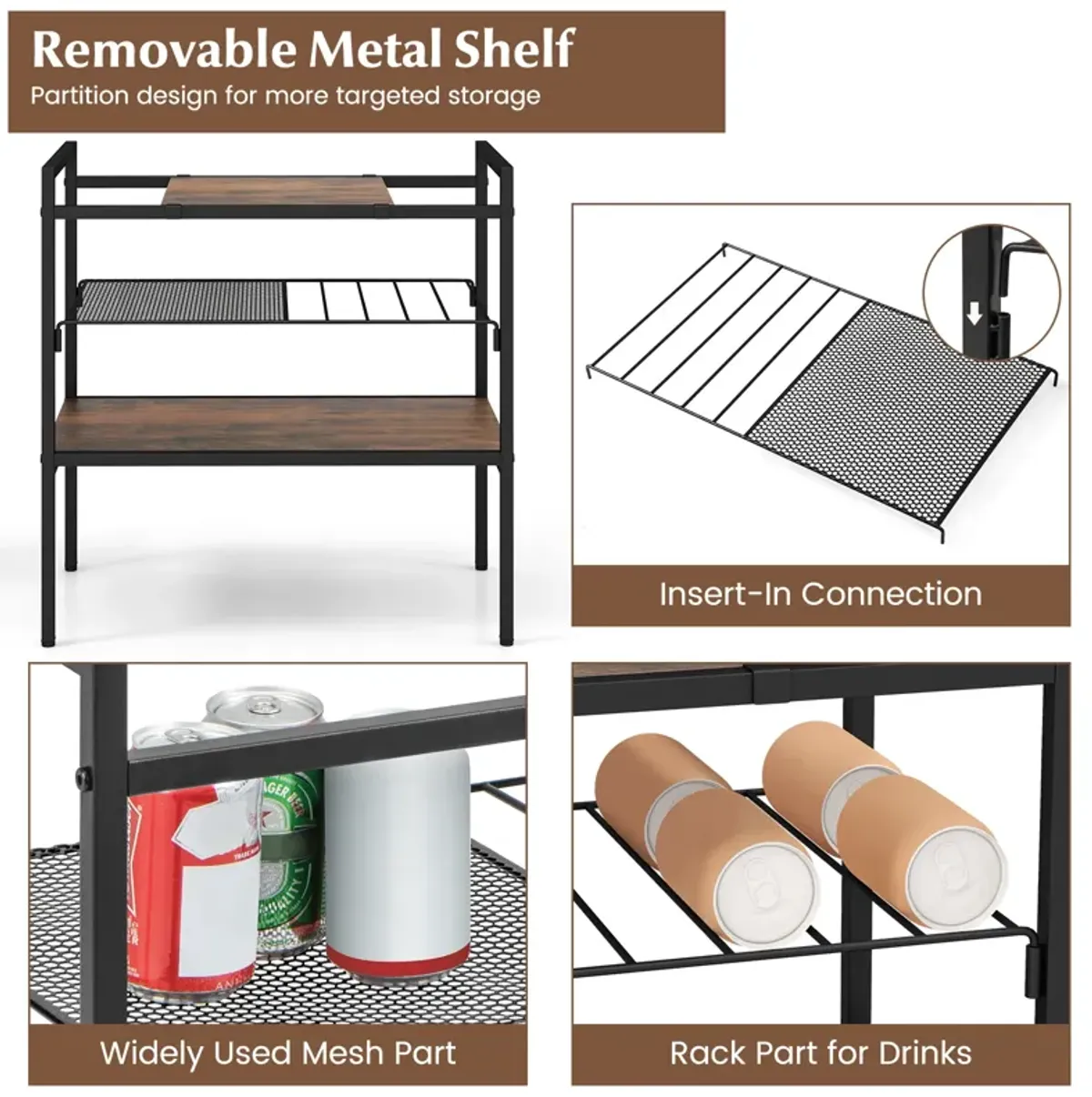 Industrial Entryway Table with Removable Panel and Mesh Shelf