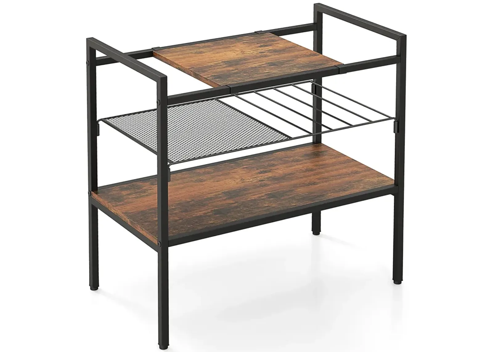 Industrial Entryway Table with Removable Panel and Mesh Shelf