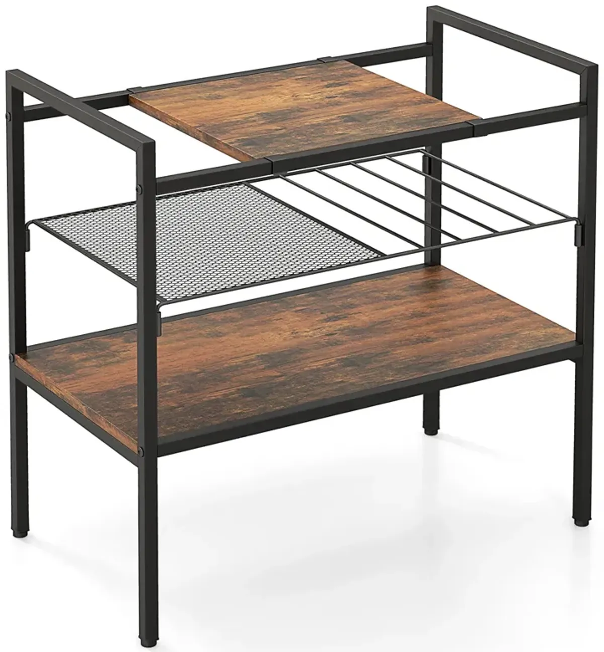 Industrial Entryway Table with Removable Panel and Mesh Shelf