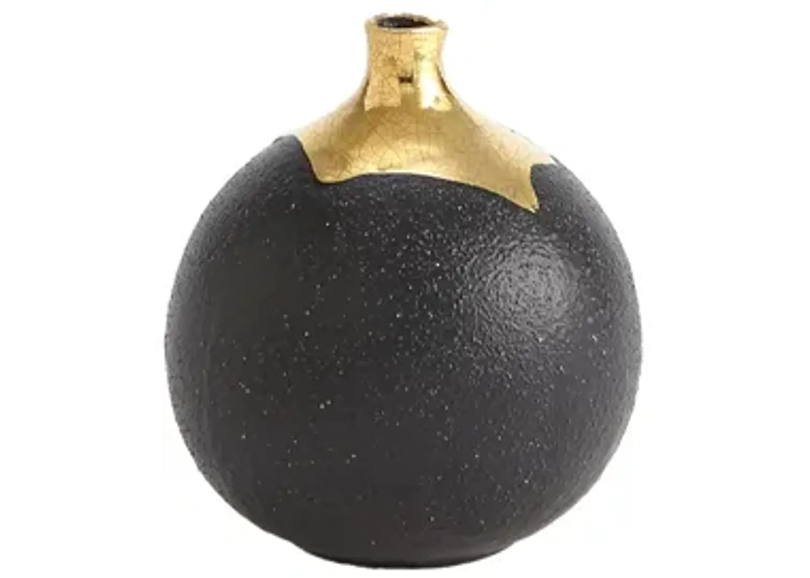 Dipped Small Black Golden Crackle Vase