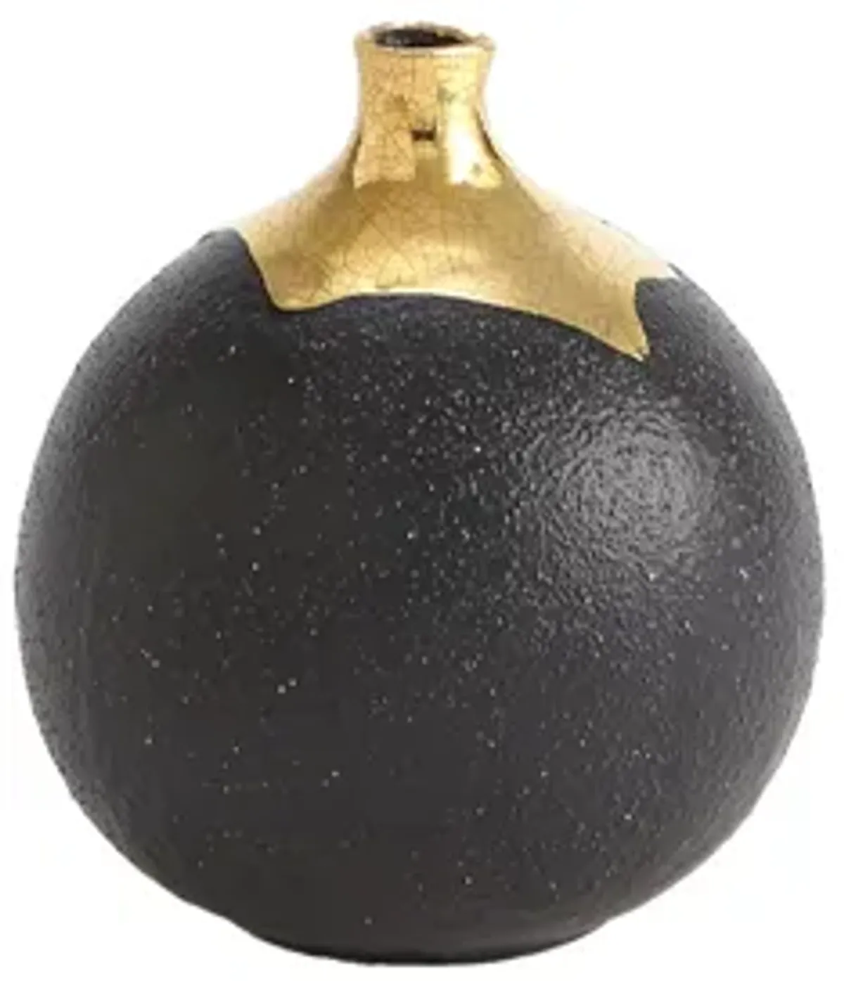 Dipped Small Black Golden Crackle Vase