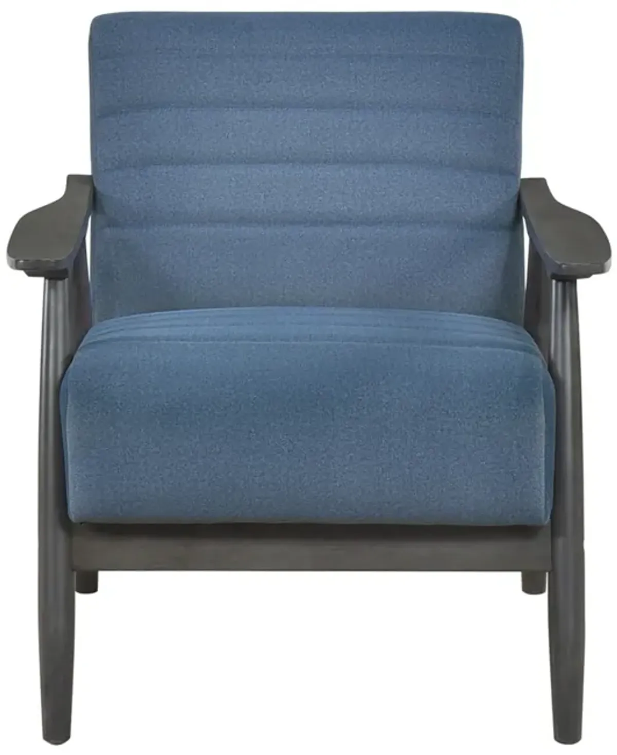 Tira 32 Inch Accent Chair, Channel Stitched, Blue Velvet, Gray Solid Wood - Benzara