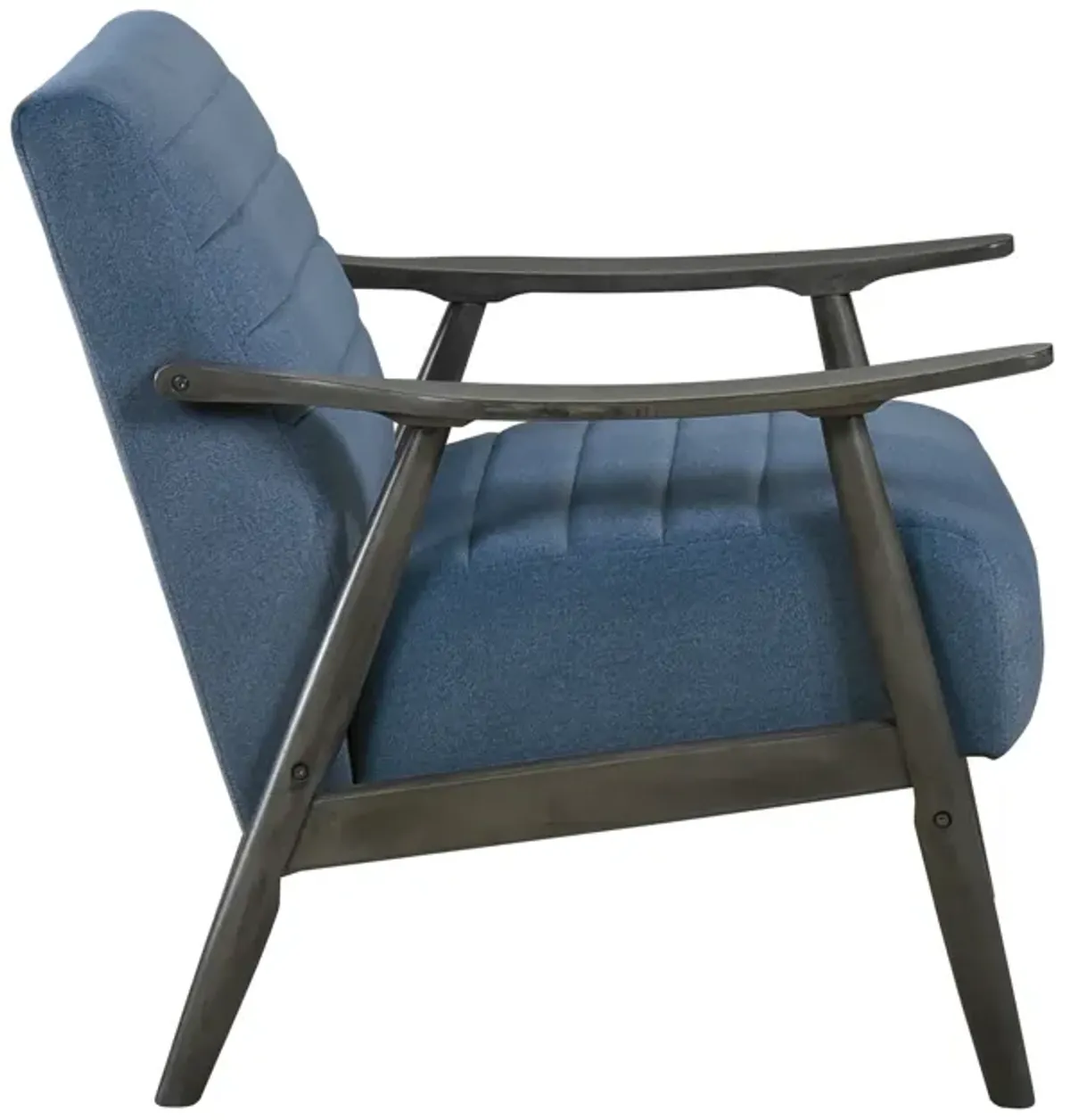 Tira 32 Inch Accent Chair, Channel Stitched, Blue Velvet, Gray Solid Wood - Benzara