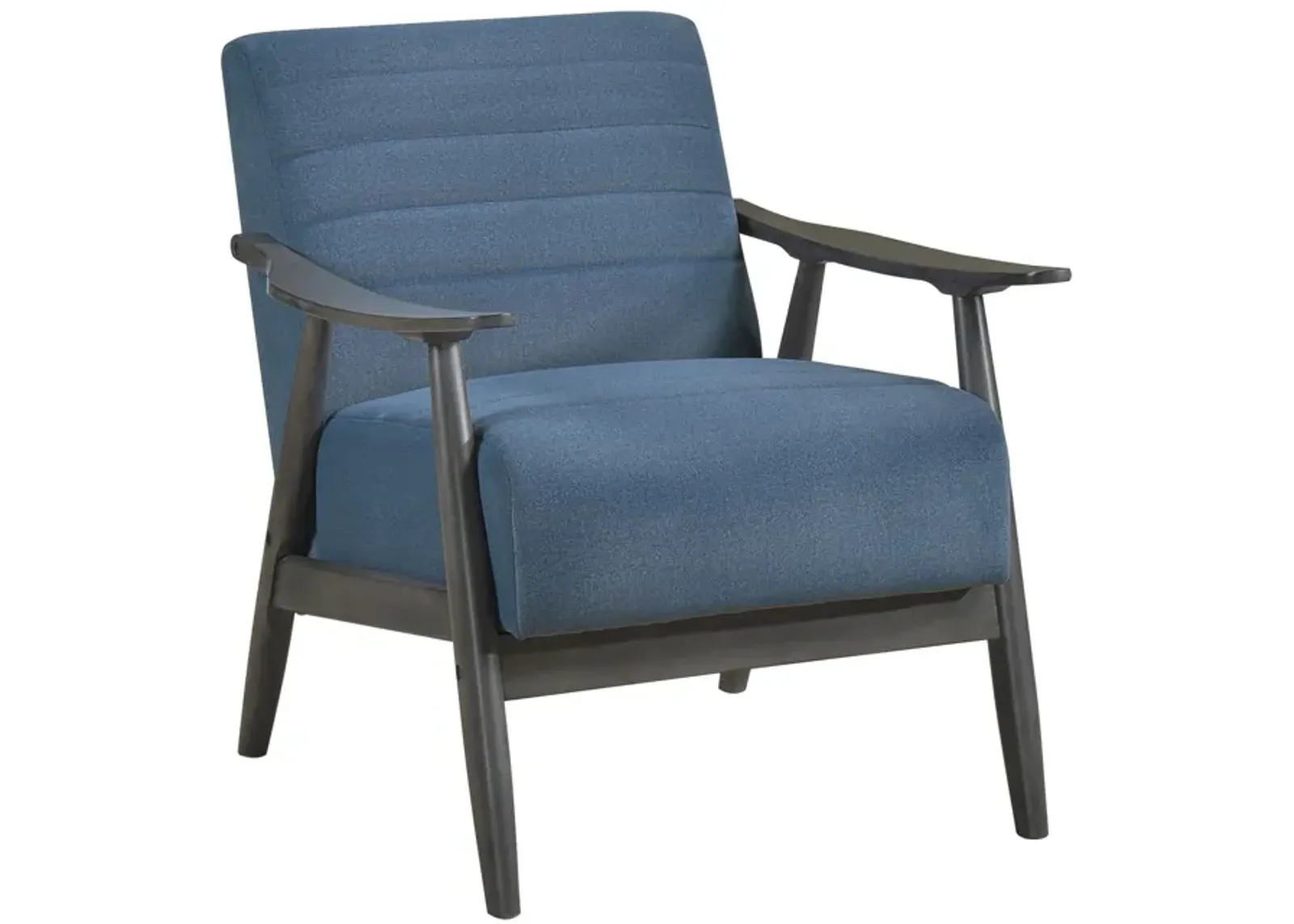 Tira 32 Inch Accent Chair, Channel Stitched, Blue Velvet, Gray Solid Wood - Benzara