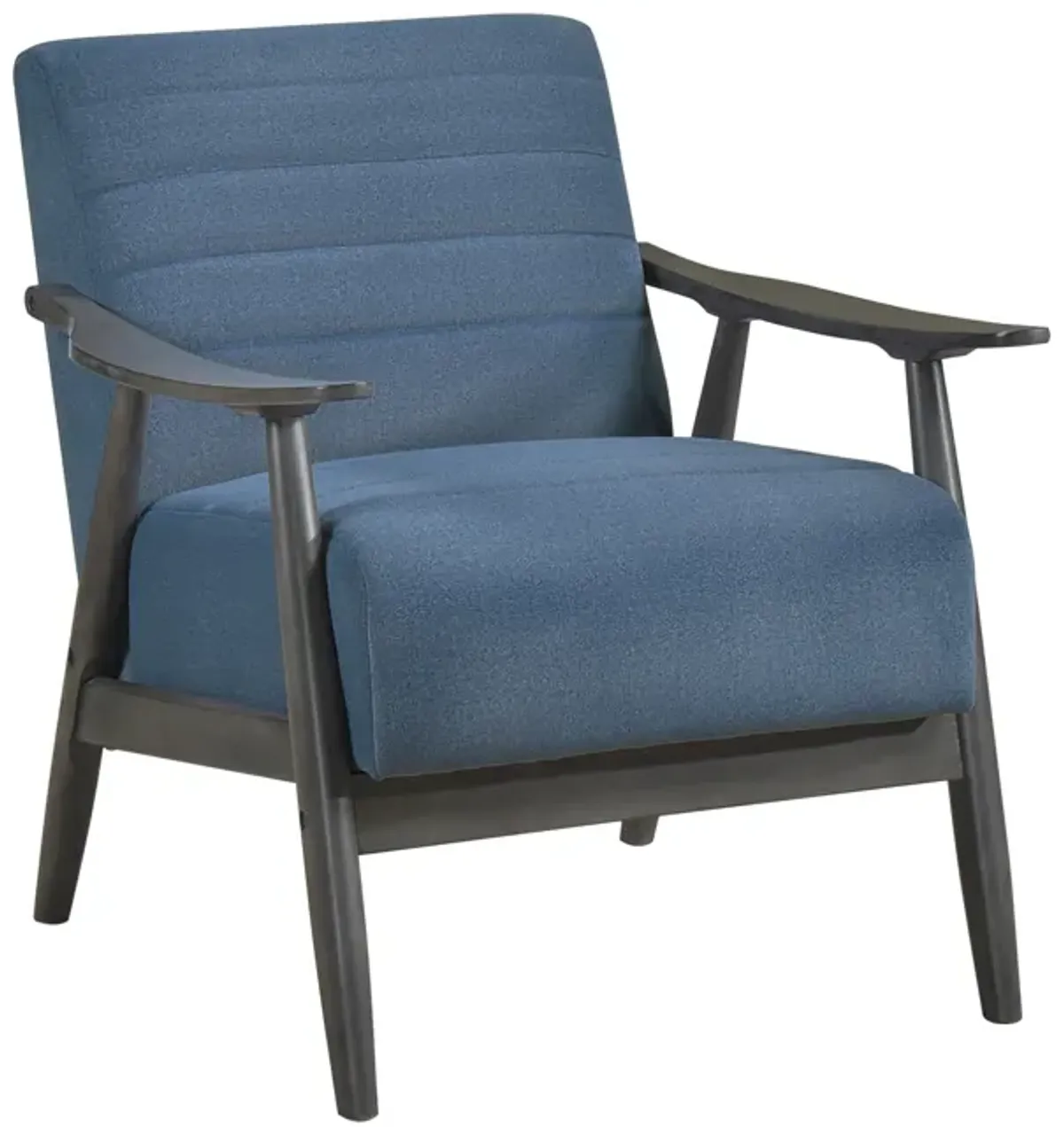 Tira 32 Inch Accent Chair, Channel Stitched, Blue Velvet, Gray Solid Wood - Benzara