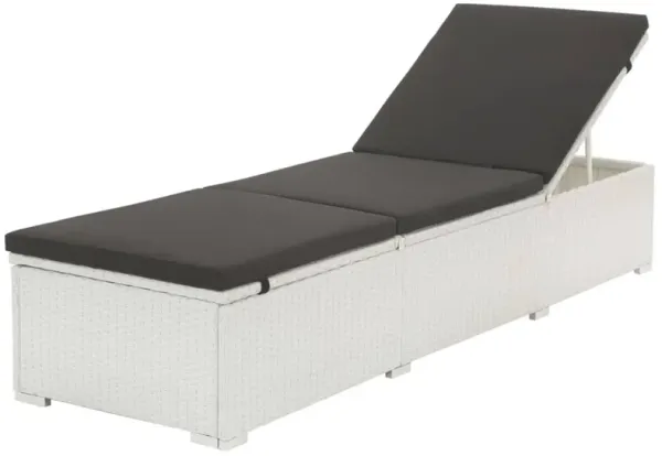 Nino Outdoor Chaise Lounger Sunbed, Black Cushion, White Poly Rattan - Benzara