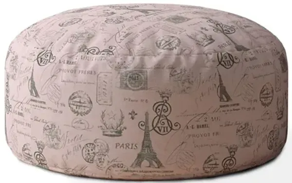 Hivvago 24" Grey And Pink Twill Round Paris Pouf Ottoman