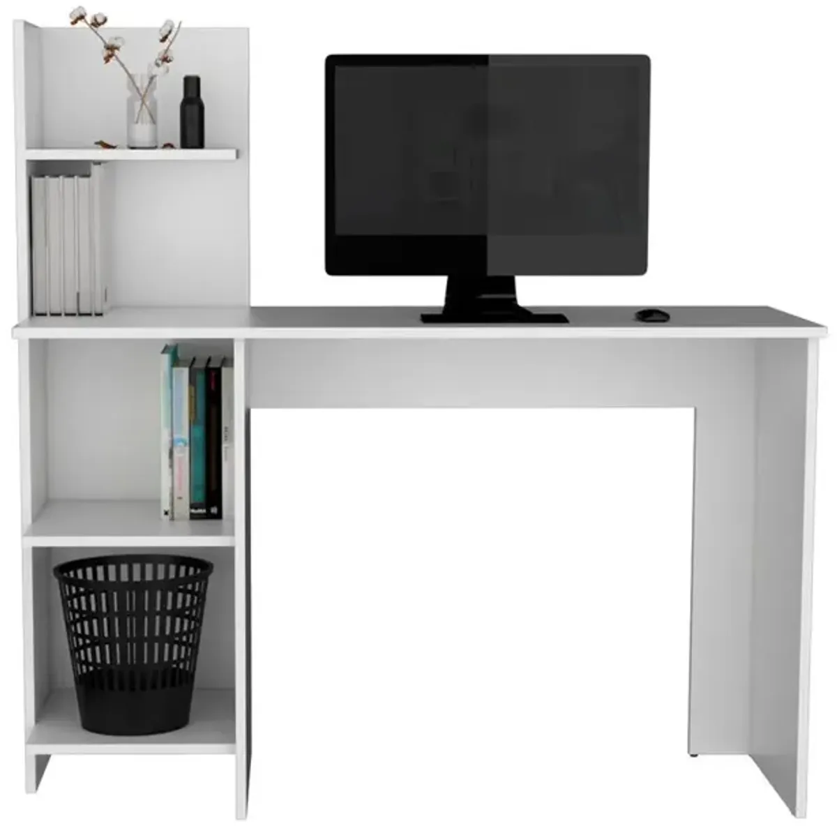 Toronto 120 Writing Desk, Four Shelves, White -Office