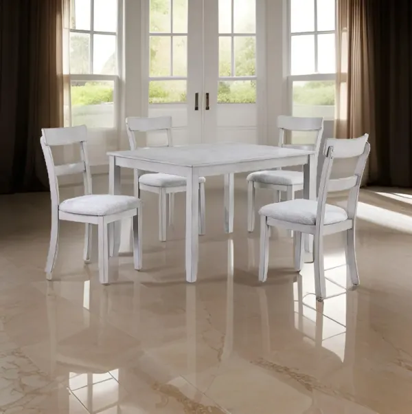 Charlotte 5 Piece Dining Table and Chairs Set, Wood, Farmhouse, White - Benzara