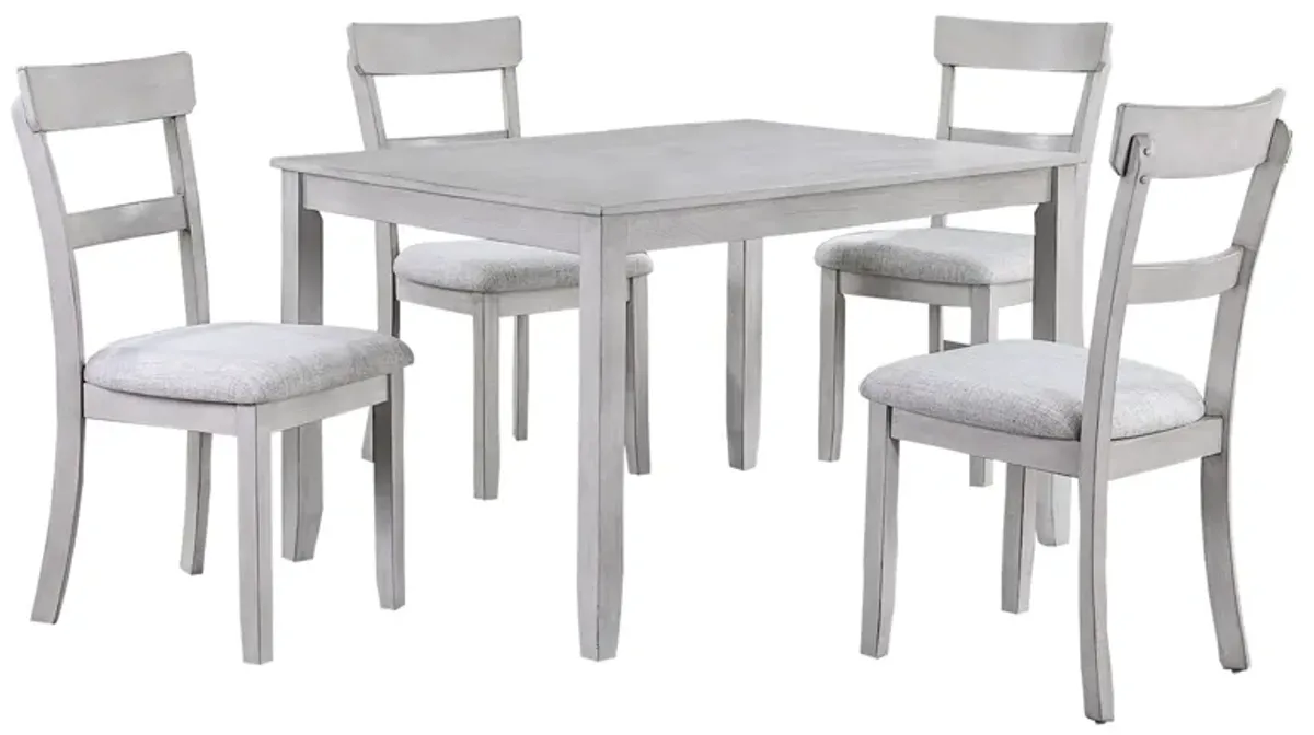 Charlotte 5 Piece Dining Table and Chairs Set, Wood, Farmhouse, White - Benzara