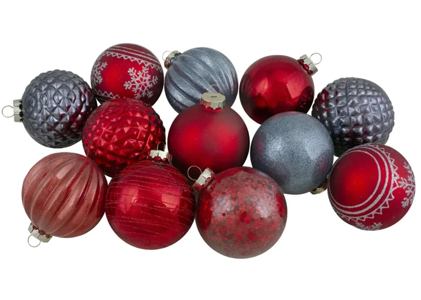 Set of 12 Red and Blue Finial and Glass Ball Christmas Ornaments