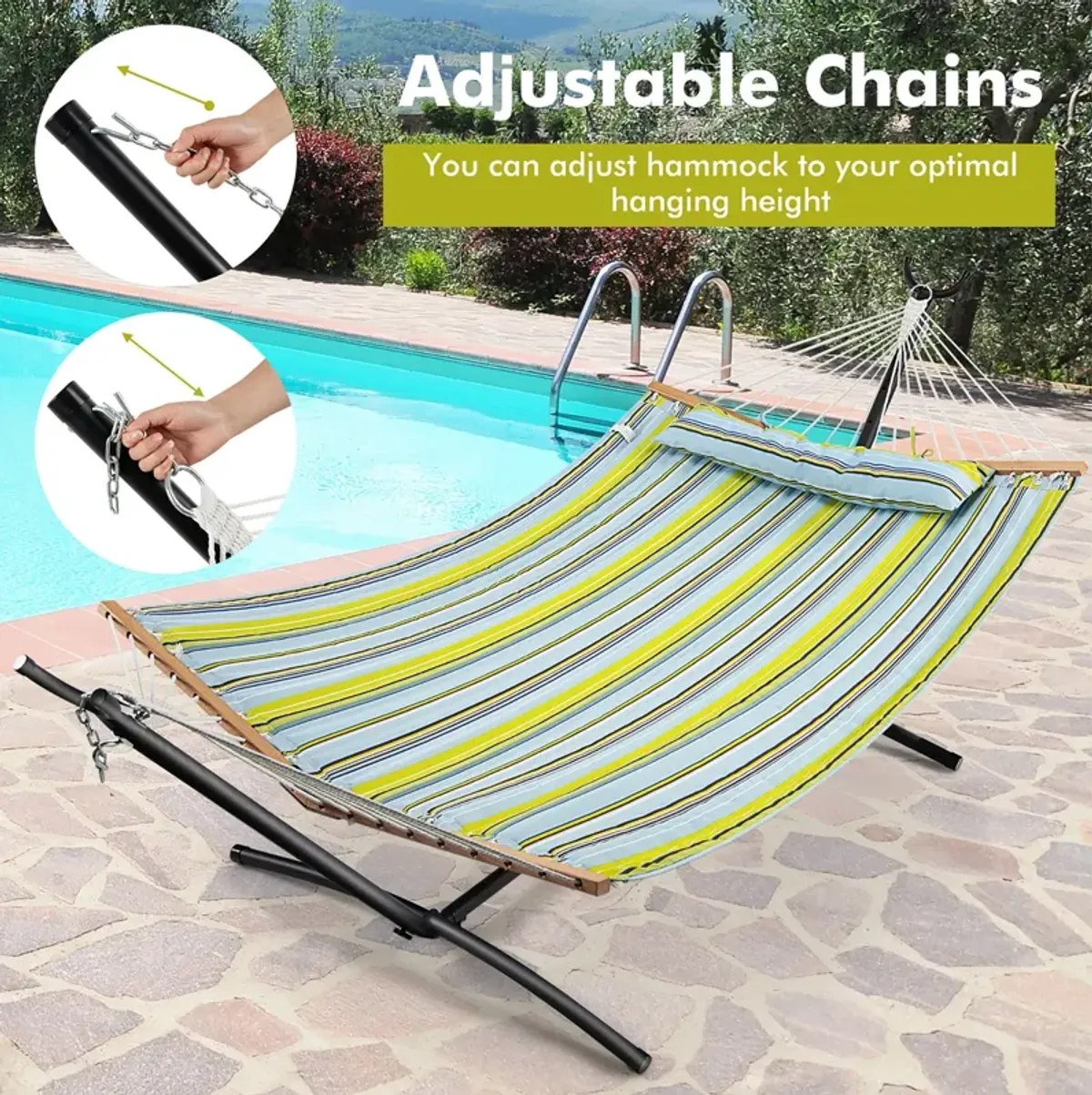 Patio Hammock Foldable Portable Swing Chair Bed with Detachable Pillow