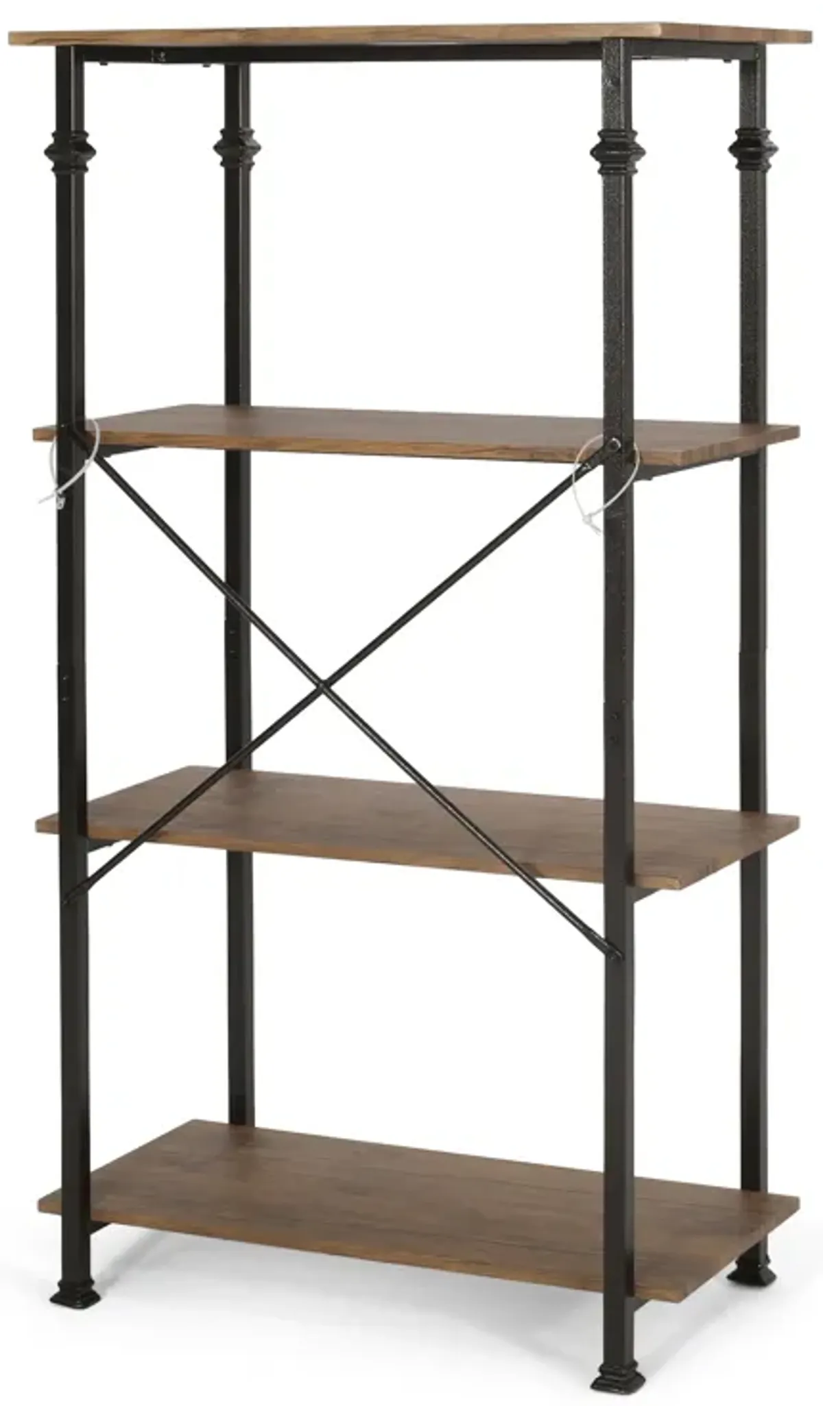 Modern Industrial 4-Layer Faux Wood Bookshelf with Iron Frame