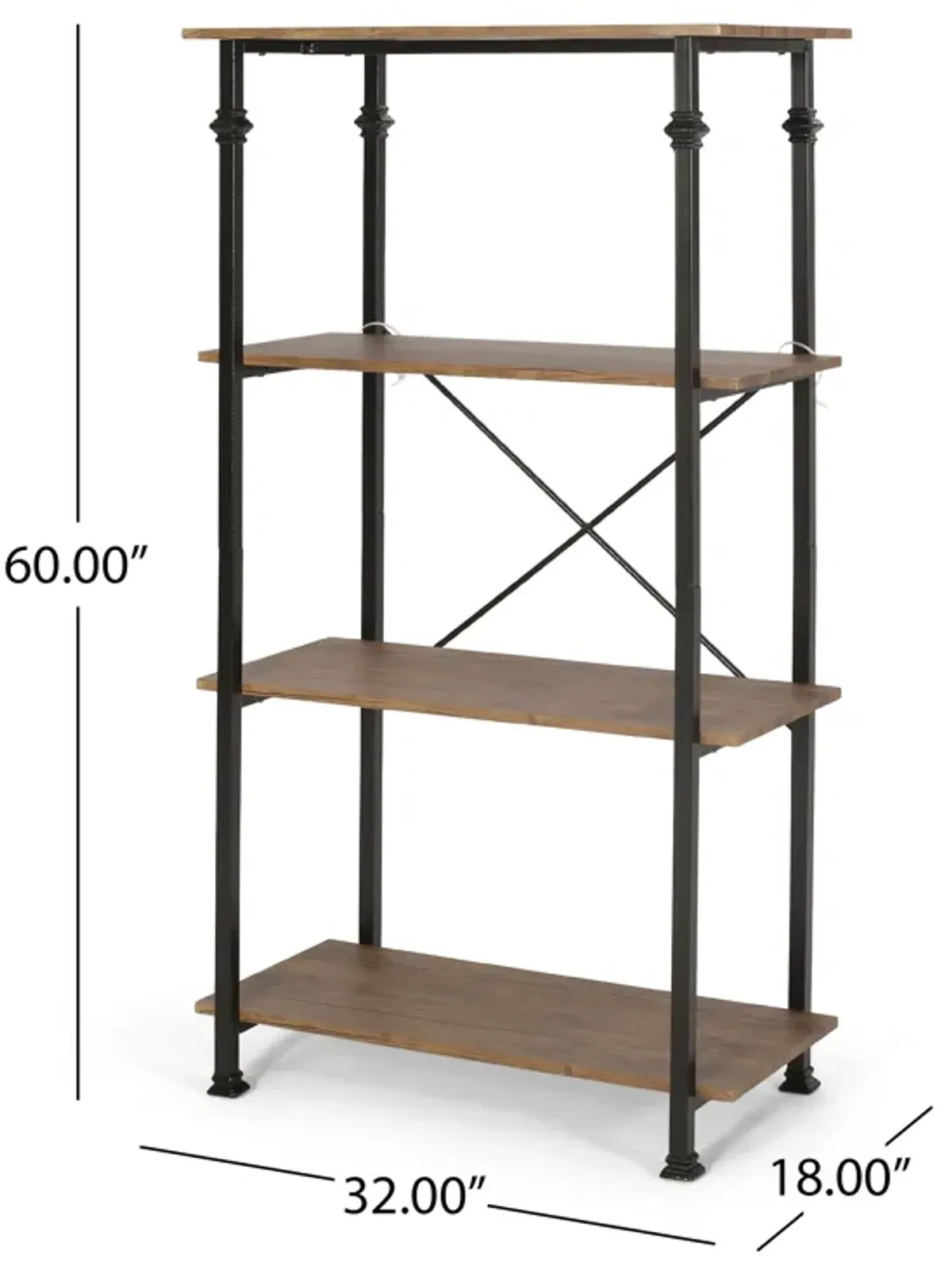 Modern Industrial 4-Layer Faux Wood Bookshelf with Iron Frame