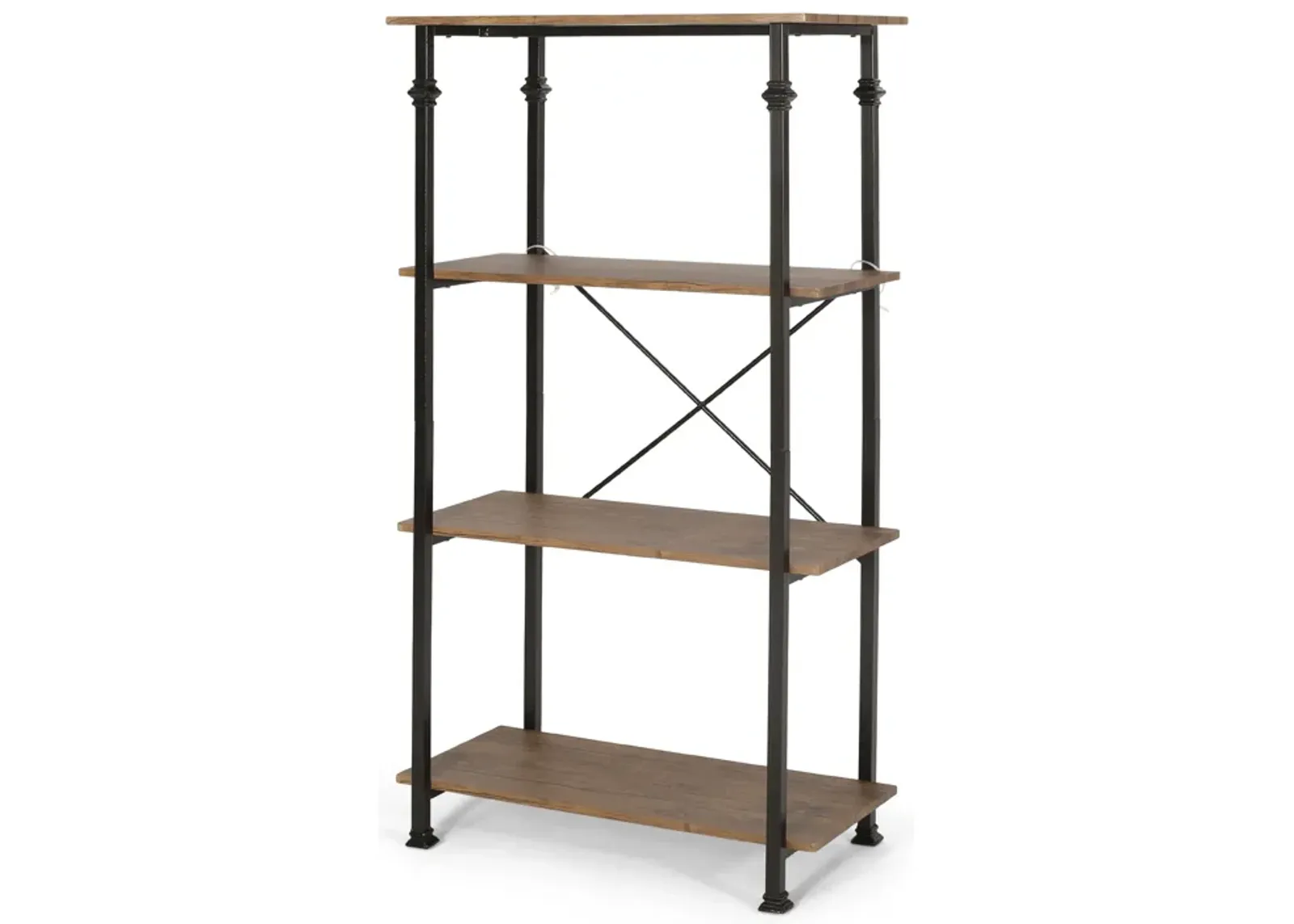 Modern Industrial 4-Layer Faux Wood Bookshelf with Iron Frame