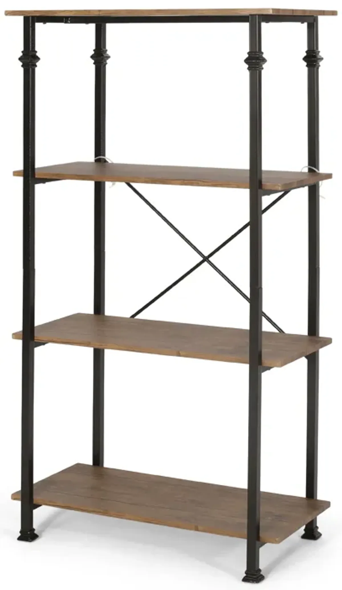 Modern Industrial 4-Layer Faux Wood Bookshelf with Iron Frame