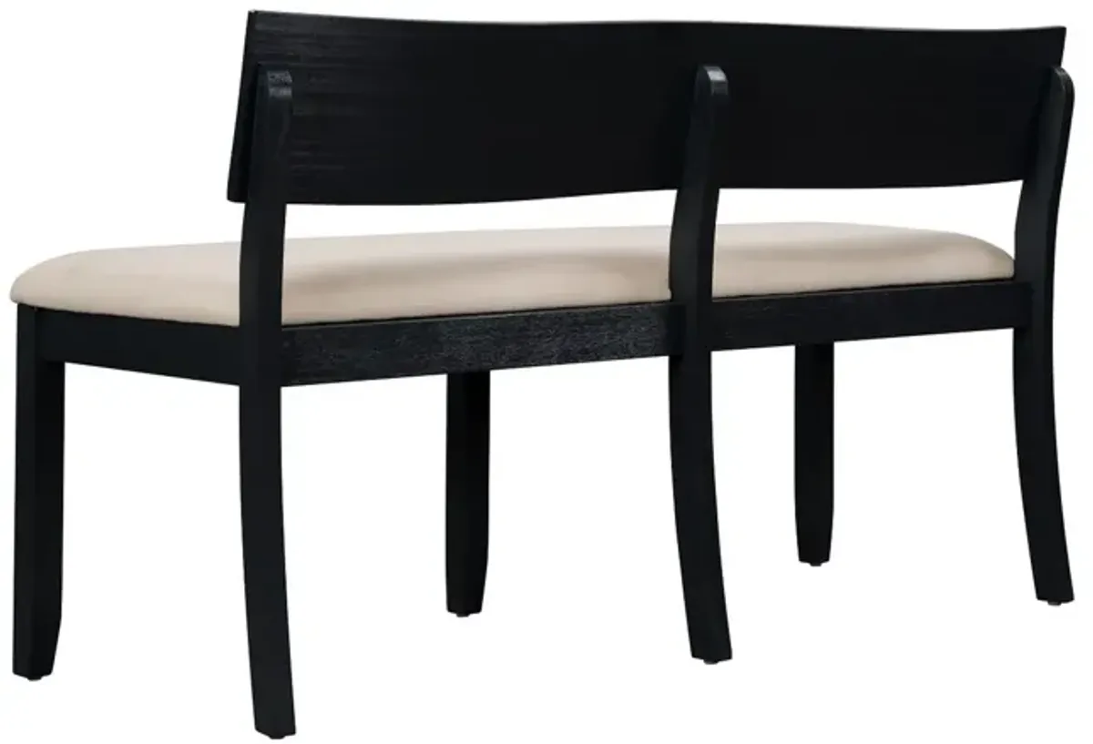 Celi 53 Inch Dining Bench, Cream Fabric Seat, Matte Black Wood Frame - Benzara