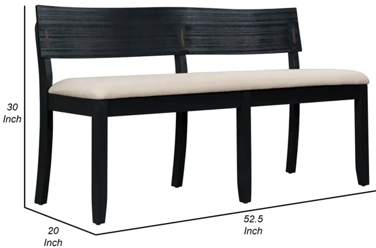 Celi 53 Inch Dining Bench, Cream Fabric Seat, Matte Black Wood Frame - Benzara