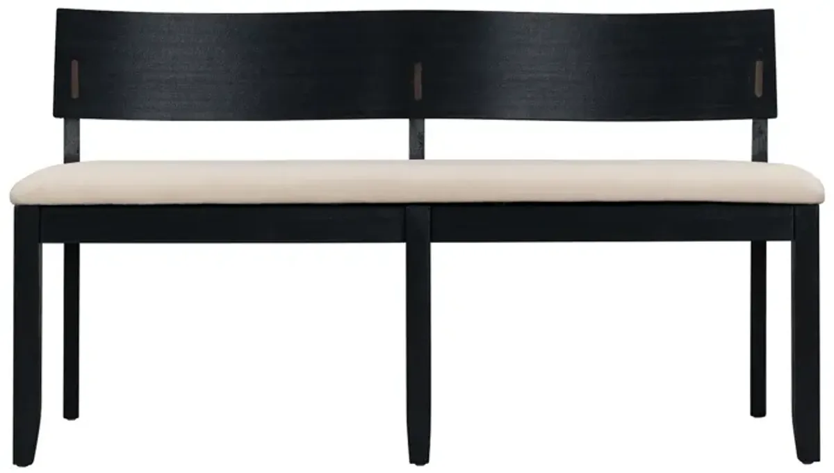 Celi 53 Inch Dining Bench, Cream Fabric Seat, Matte Black Wood Frame - Benzara