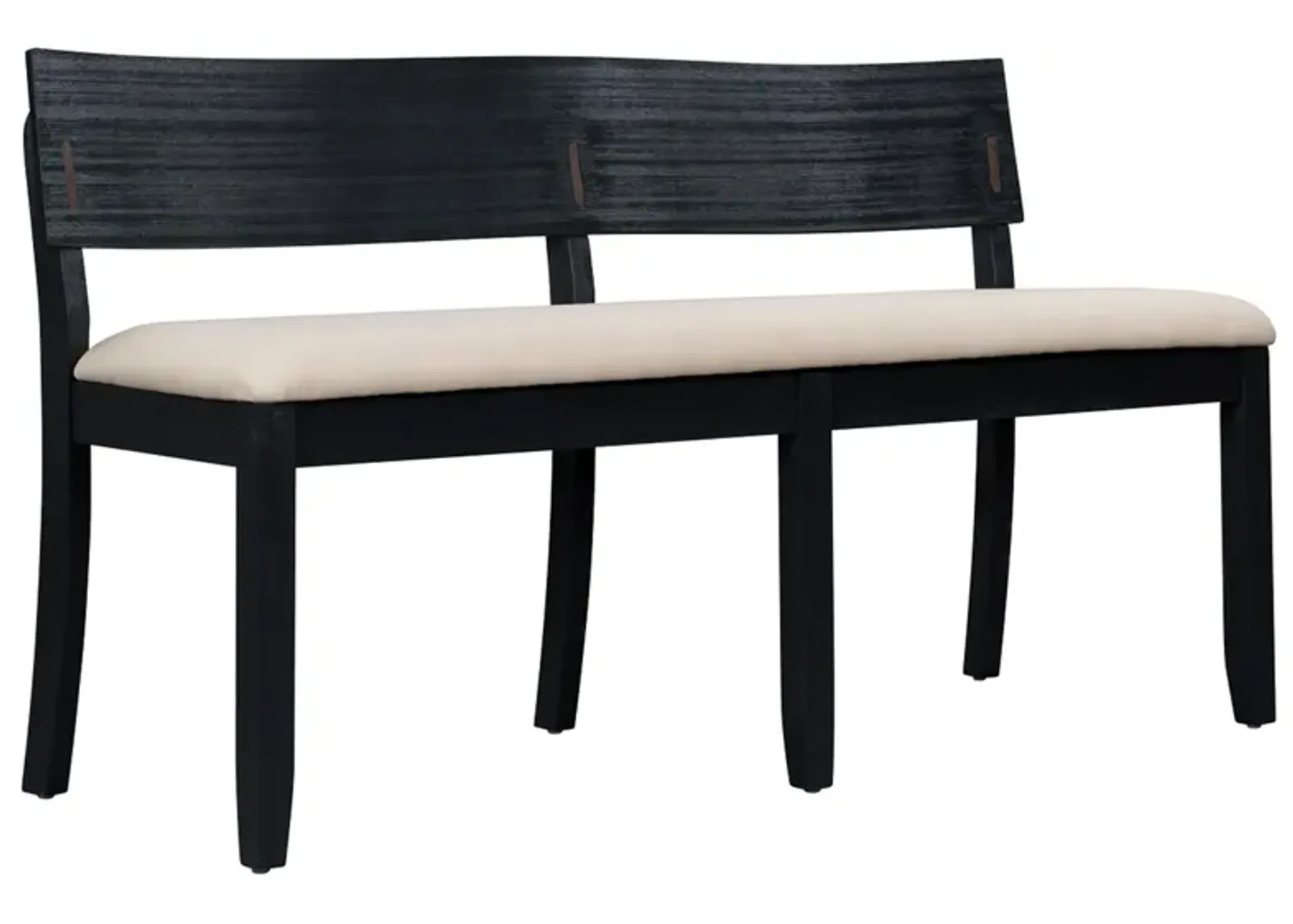 Celi 53 Inch Dining Bench, Cream Fabric Seat, Matte Black Wood Frame - Benzara