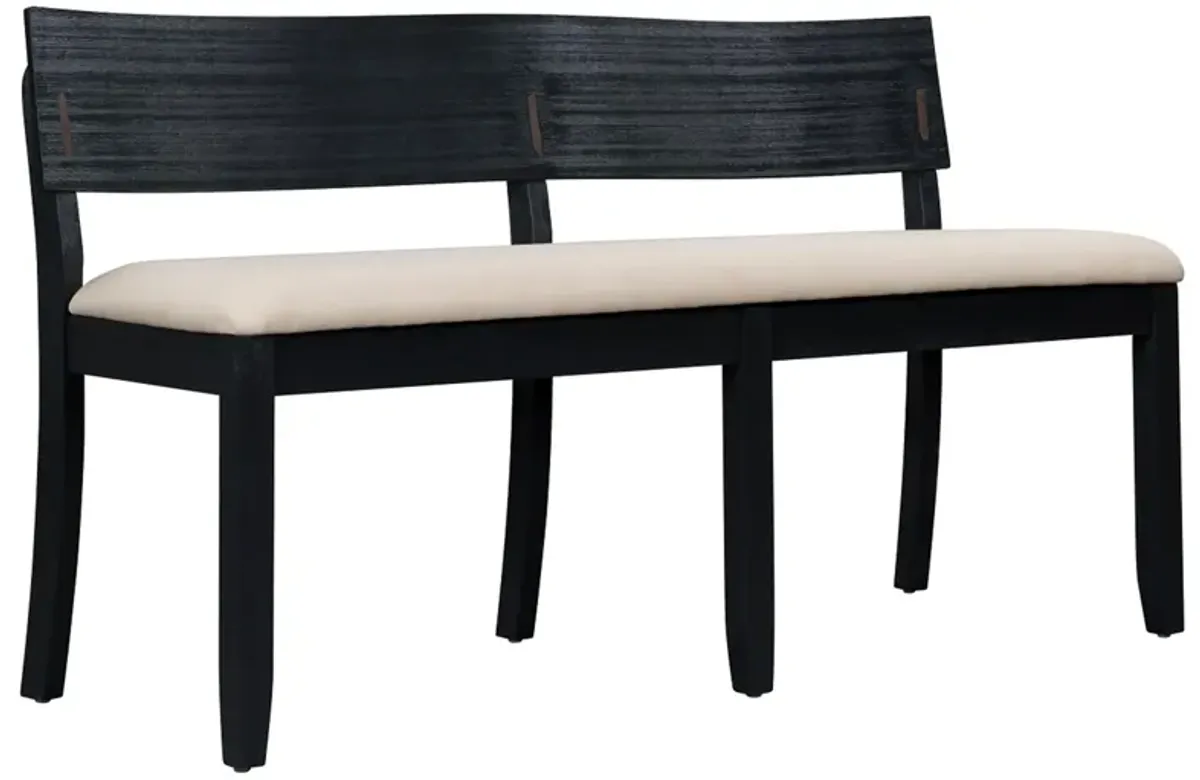 Celi 53 Inch Dining Bench, Cream Fabric Seat, Matte Black Wood Frame - Benzara