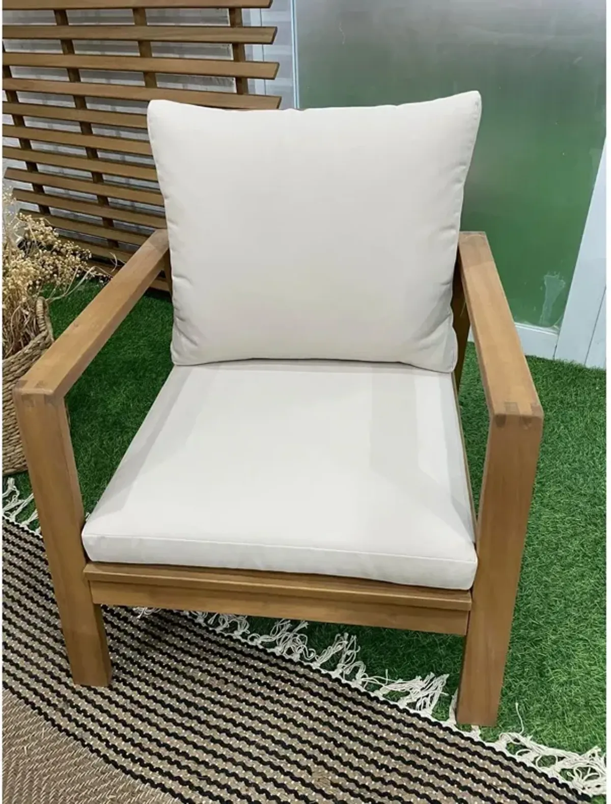 F. Corriveau International - Fuji Outdoor 1-Seater Armchair, Acacia Wood Frame