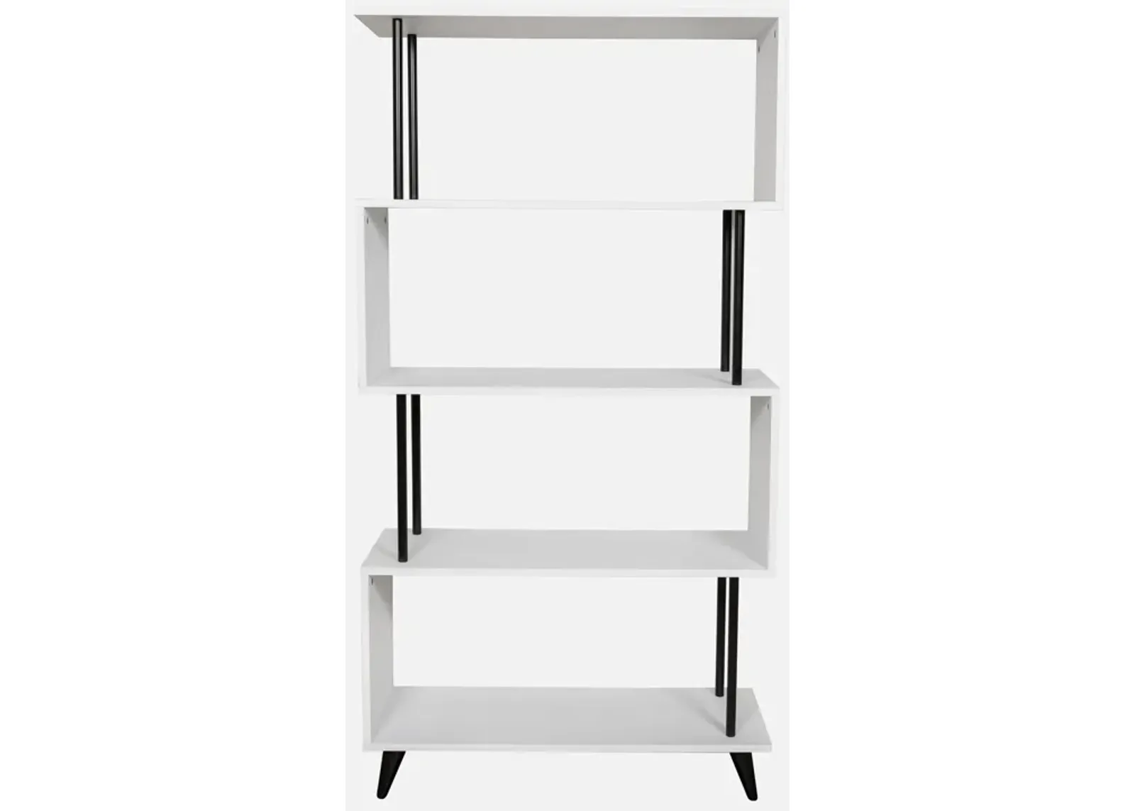 Breuer Multi-Tier White S-Shaped Bookcase with Black Hardware Accents