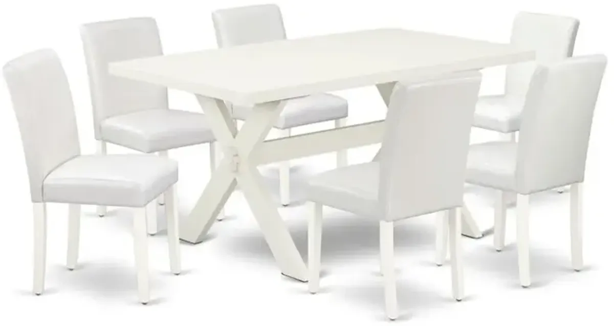 East West Furniture X026AB264-7 7-Piece Beautiful Modern Dining Table Set an Excellent Linen White rectangular Table Top and 6 Beautiful Pu Leather Parson Dining Chairs with Stylish Chair Back, Linen