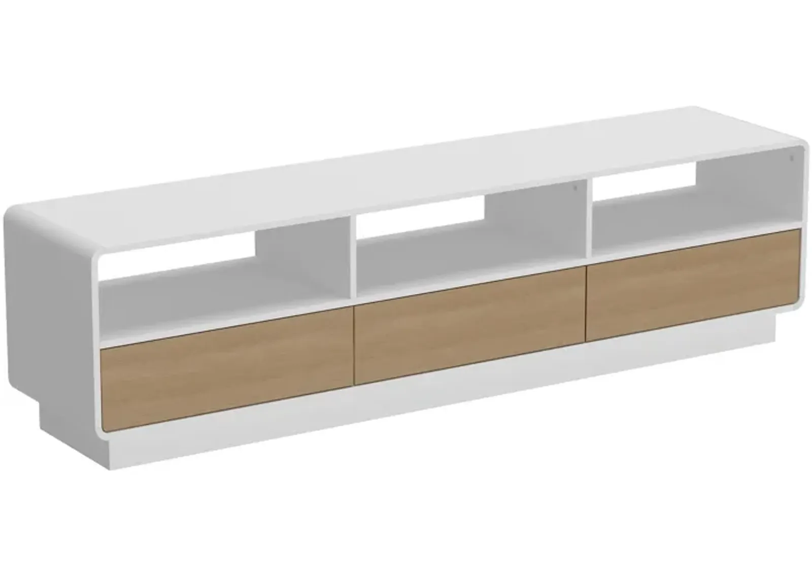 White/Oak Wood TV Stand Media Console with Pop up Drawers, Open Shelf, Fits TV's up to 80 in.