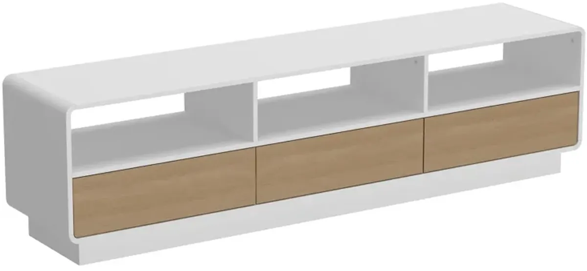 White/Oak Wood TV Stand Media Console with Pop up Drawers, Open Shelf, Fits TV's up to 80 in.