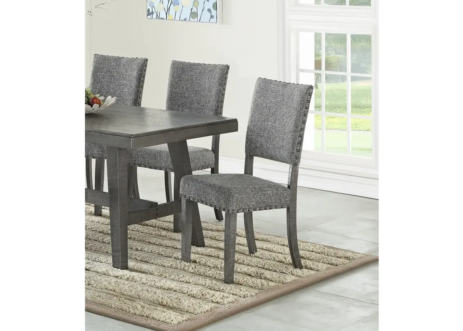 Modern Gray Fabric Upholstered Set Of 2 Side Chairs Dining Room Saw Tooth Engraving