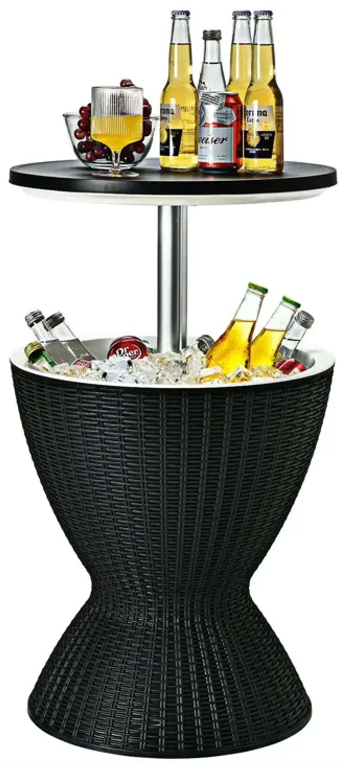 3 in 1 8 Gallon Patio Rattan Cooler Bar Table with Adjust Ice Bucket