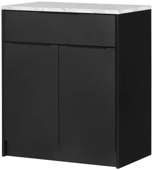 Olio Kitchen Island, Matte Black and Faux White Marble