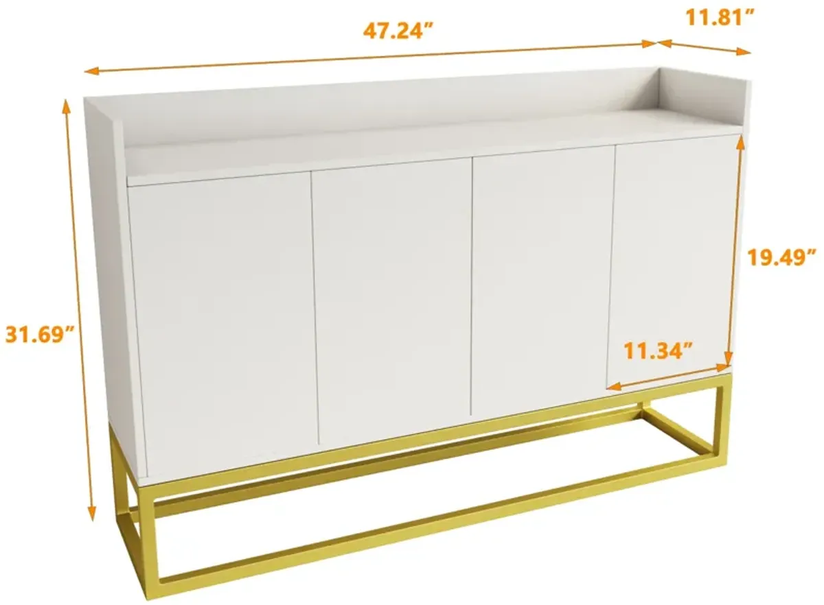 Stylish And Functional 4-Door Storage Cabinet With Square Metal Legs And Particle Board