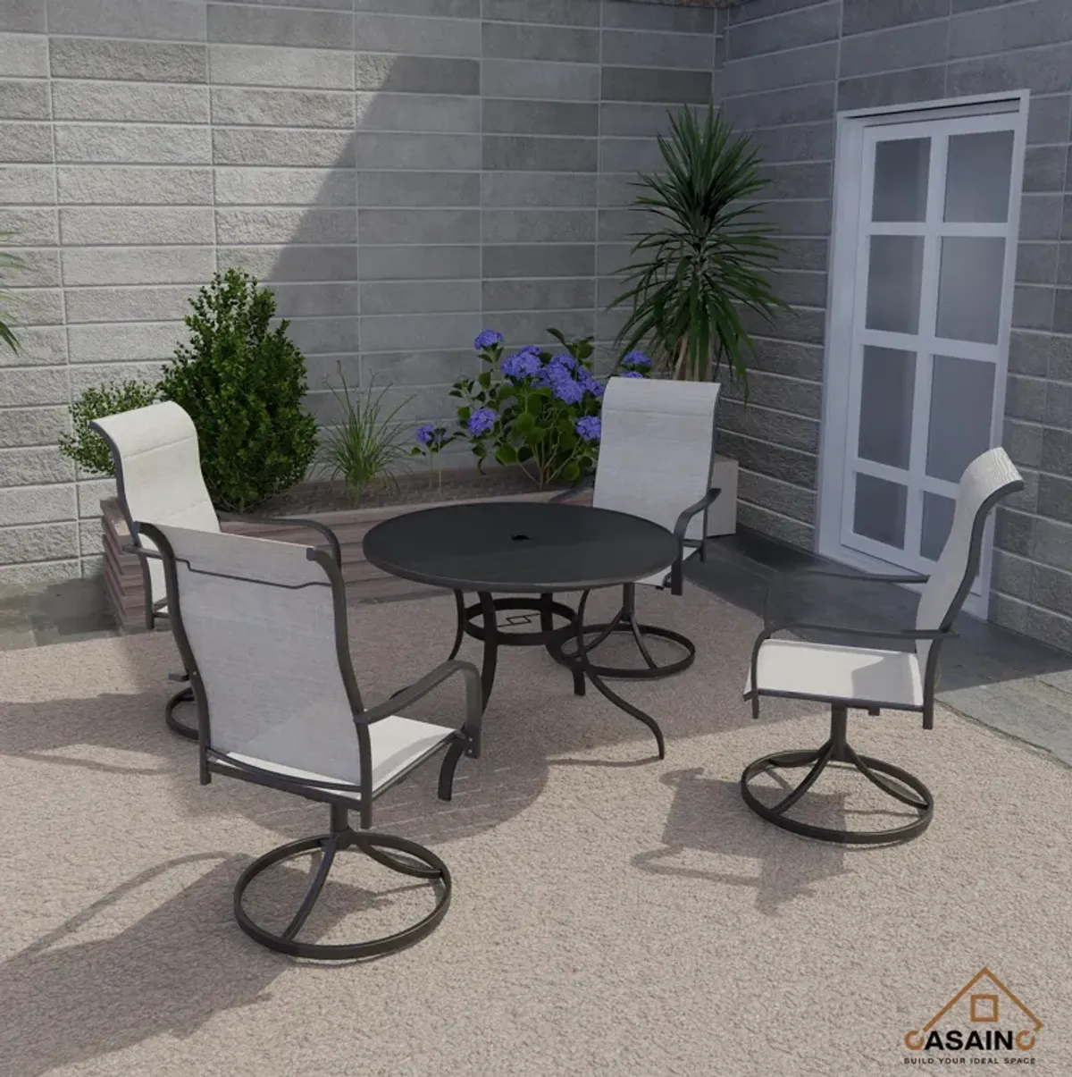 5 Piece Steel Frame Patio Dining Set, Swivel Dining Chair