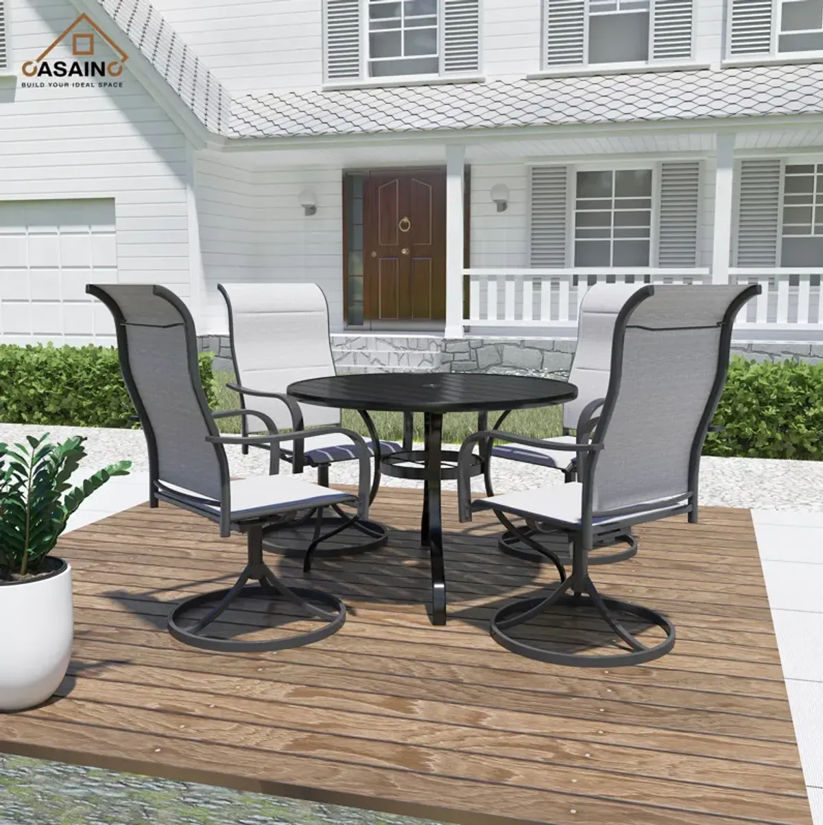 5 Piece Steel Frame Patio Dining Set, Swivel Dining Chair