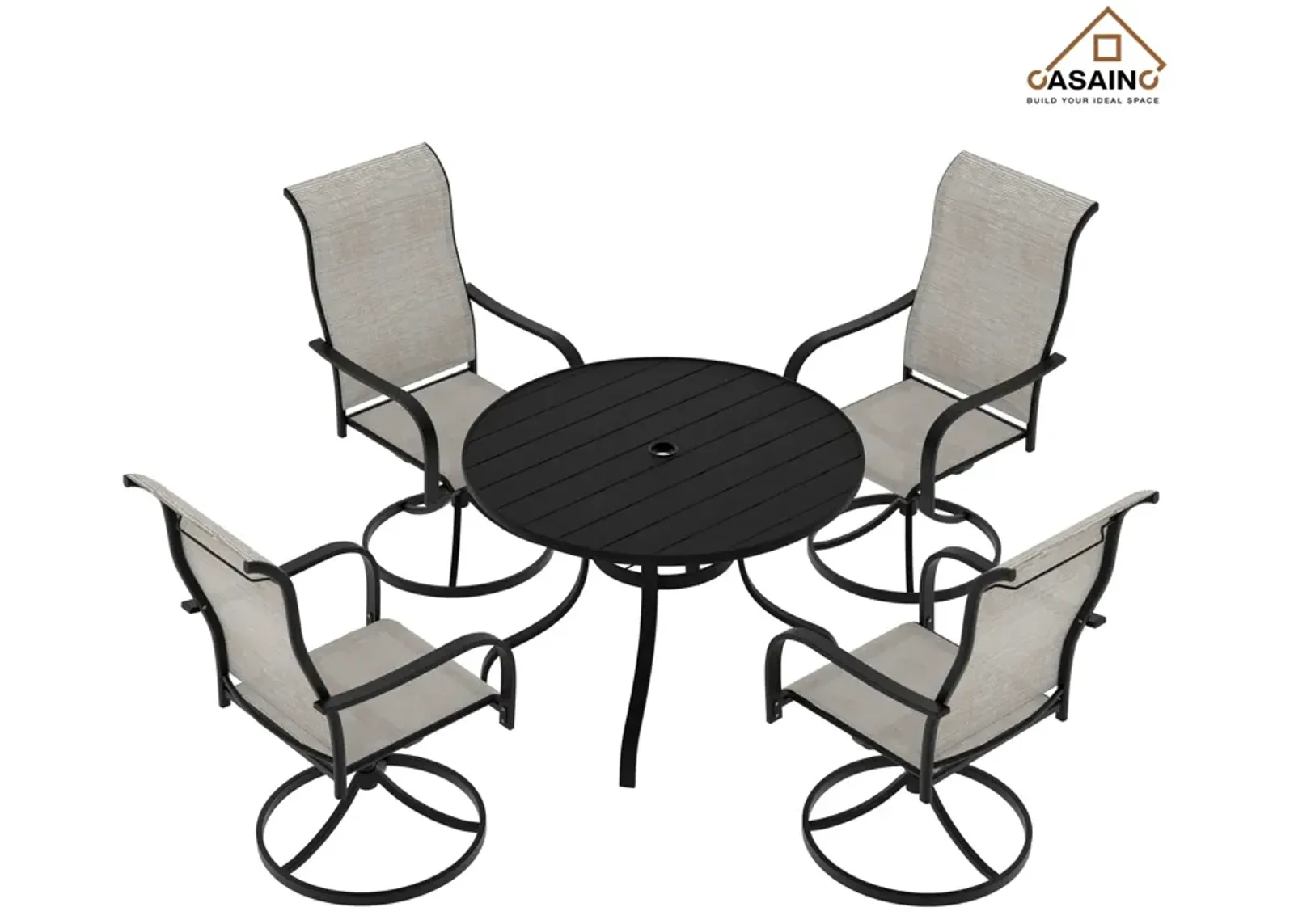 5 Piece Steel Frame Patio Dining Set, Swivel Dining Chair